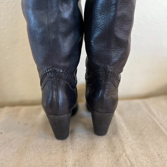 United Colors Of Benetton Black Leather Heeled Knee Hight Boots Sz 9-9.5 - Picture 9 of 15